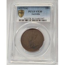 AUSTRALIA 1925 . ONE 1 PENNY . PCGS VF30